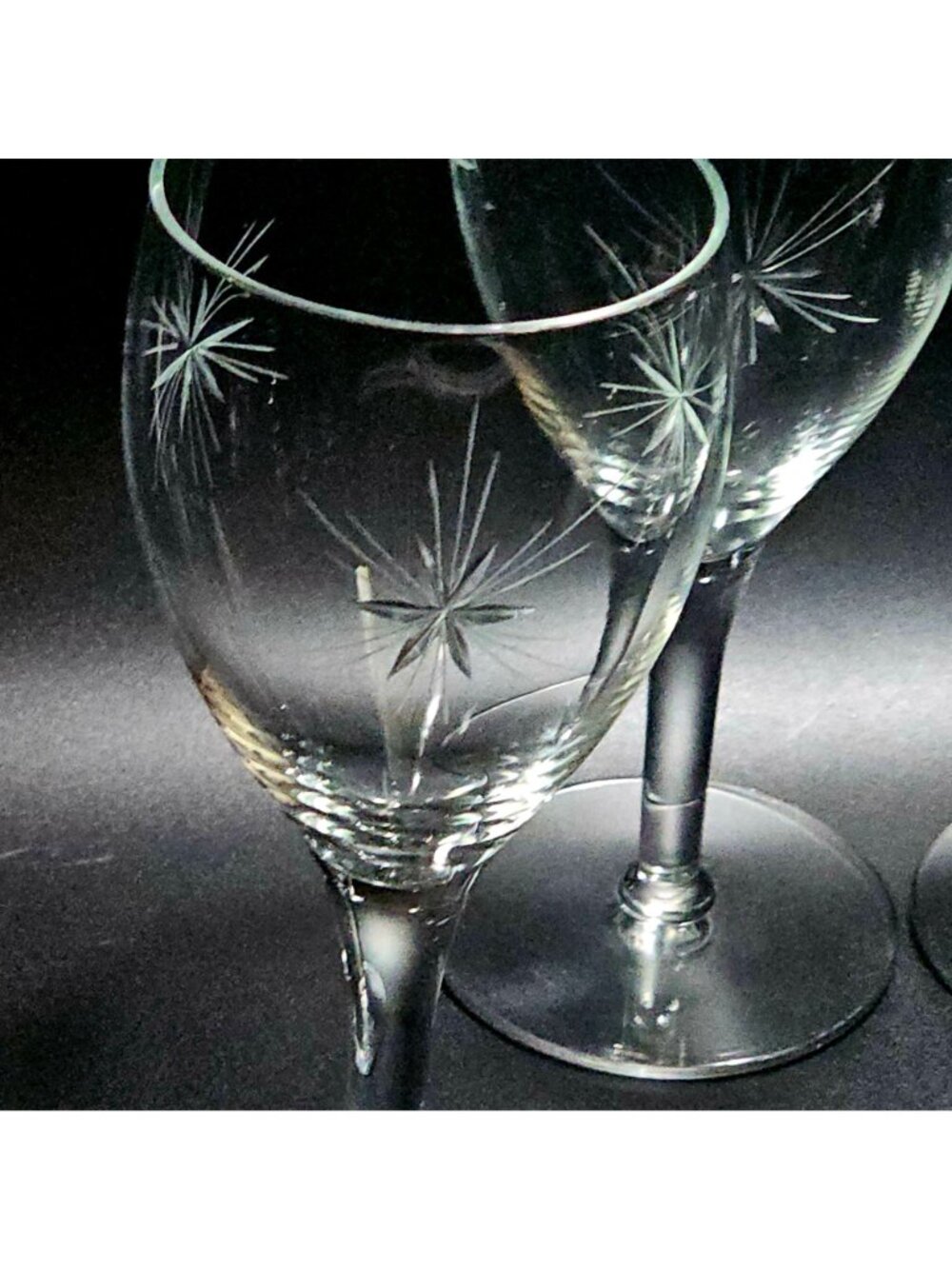 4 Vintage Starburst Wine Glasses 7" etched water goblets cut glass six point sta - Picture 3 of 6